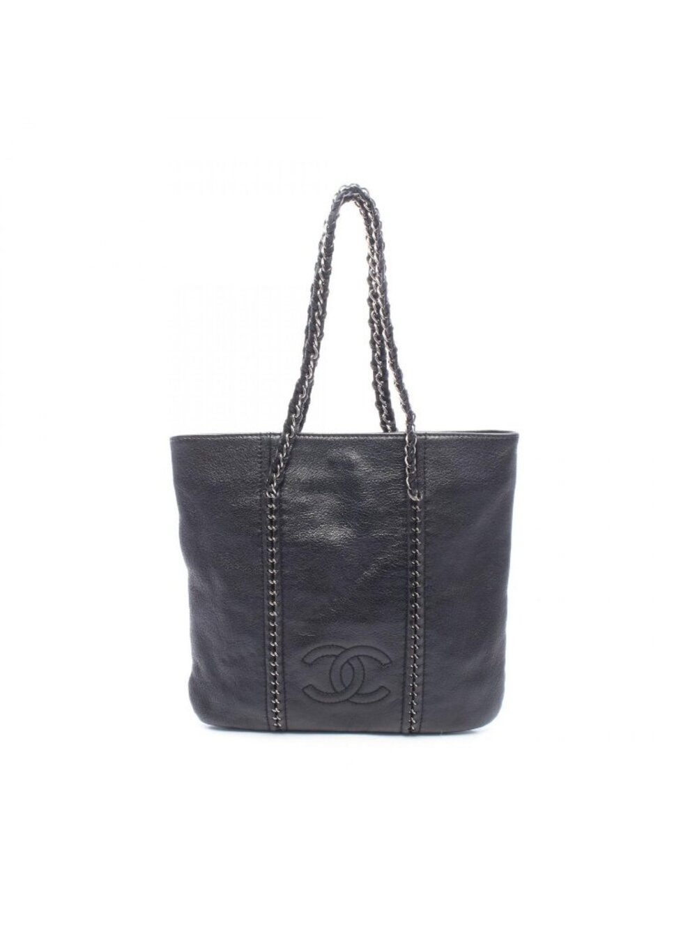 Chanel Tote Bag CC Logo Black Leather Chain